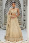 Buy_Nitika Gujral_Beige Net Embroidered Sequin Bead And Crystal Bridal Lehenga Set  _at_Aza_Fashions