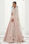 Buy_Nitika Gujral_Pink Net Embroidered Sequin Sweetheart 3d Floral Bridal Lehenga Set _Online_at_Aza_Fashions