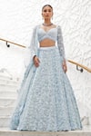 Buy_Nitika Gujral_Blue Net Embroidered Sequin Floral Pattern Crystal And Beadwork Bridal Lehenga Set _at_Aza_Fashions