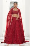 Buy_Nitika Gujral_Red Silk, Organza Beads, Sequins, Carnation Flora Embroidered Bridal Lehenga Set _at_Aza_Fashions