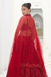Shop_Nitika Gujral_Red Silk, Organza Beads, Sequins, Carnation Flora Embroidered Bridal Lehenga Set _at_Aza_Fashions