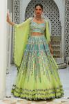 Buy_Nitika Gujral_Multi Color Organza, Net Beads, Embroidery Resham Patra Work Lehenga Cape Set _at_Aza_Fashions
