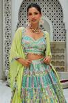 Buy_Nitika Gujral_Multi Color Organza, Net Beads, Embroidery Resham Patra Work Lehenga Cape Set _Online_at_Aza_Fashions