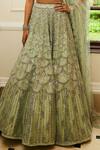 Nitika Gujral_Green Net Embroidery Tonal Silver Beads Scallop Spark Bridal Lehenga Set _Online_at_Aza_Fashions