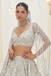 Buy_Nitika Gujral_Ivory Net Embroidery Tonal Silver Beads Floral Garden Bridal Lehenga Set _Online_at_Aza_Fashions