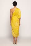 Shop_Saaksha & Kinni_Yellow Cotton Silk Print Bandhani Asymmetric One Shoulder _at_Aza_Fashions