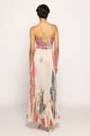 Shop_Saaksha & Kinni_Ivory Chiffon Print Periwinkle V Neck Maxi Dress _at_Aza_Fashions