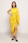 Buy_Saaksha & Kinni_Yellow Silk Mirrors Halter Neck Blouse _at_Aza_Fashions