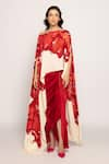 Buy_Saaksha & Kinni_Red Silk Print Floral Round Blossom Cape _at_Aza_Fashions