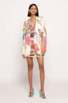 Shop_Saaksha & Kinni_Ivory Chiffon Print Floral Sweetheart Ruched Dress 