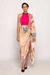 Buy_Saaksha & Kinni_Peach Silk Print Floral Abstract Pre Draped Saree _at_Aza_Fashions