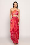 Buy_Saaksha & Kinni_Pink Cotton Silk Print Marigold Bandhani Draped Skirt _at_Aza_Fashions