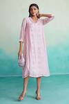 Buy_The Right Cut_Pink Chanderi, Cotton Embroidery Collared Blushine Dress _at_Aza_Fashions