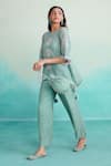The Right Cut_Blue Chanderi, Linen Tassels Mintylicious Embroidered Top And Trouser Co-ord Set _Online_at_Aza_Fashions