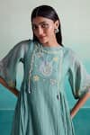 The Right Cut_Blue 40g Chanderi Hand Embroidered Kutchi Work Boat Enchantmint Dress _at_Aza_Fashions