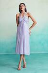 The Right Cut_Purple Chanderi Embroidery Halter Neck Ultraviolet Hand Heart Dress _Online_at_Aza_Fashions