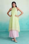 The Right Cut Green Chanderi, Linen Tassels Round Neck Limeade Kurta And Skirt Set Online at Aza Fashions The Right Cut_Green Chanderi, Linen Tassels Round Neck Limeade Kurta And Skirt Set _Online_at_Aza_Fashions