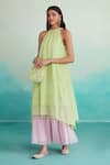Shop The Right Cut Green Chanderi, Linen Tassels Round Neck Limeade Kurta And Skirt Set Online at Aza Fashions Shop_The Right Cut_Green Chanderi, Linen Tassels Round Neck Limeade Kurta And Skirt Set _Online_at_Aza_Fashions