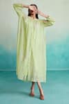 Buy_The Right Cut_Green Chanderi Embroidery Mandarin Collar Zesty Hand Dress _at_Aza_Fashions