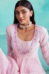 The Right Cut_Pink Chanderi Embroidery Round Neck Rosalyn Peplum Top And Sharara Set _at_Aza_Fashions