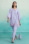 Buy_The Right Cut_Purple Chanderi Mirrors, Embroidery Round Ethereal Hand Kurta And Tulip Pant Set _at_Aza_Fashions