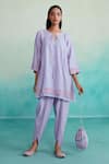 Buy_The Right Cut_Purple Chanderi Mirrors, Embroidery Round Ethereal Hand Kurta And Tulip Pant Set _Online_at_Aza_Fashions