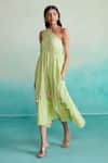 Shop_The Right Cut_Green Chanderi Tassels One Shoulder Vividora Embroidered Dress _at_Aza_Fashions