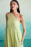 Shop_The Right Cut_Green Chanderi Tassels One Shoulder Vividora Embroidered Dress _Online_at_Aza_Fashions