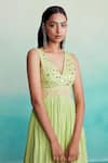 The Right Cut_Green 40g Chanderi Hand Embroidered Thread V Neck Citrine Jumpsuit _Online_at_Aza_Fashions