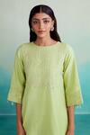 The Right Cut_Green 40g Chanderi Hand Embroidered Thread High Neck Citrina Kurta And Pant Set _at_Aza_Fashions