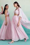 The Right Cut_Pink 40g Chanderi Hand Embroidered Thread Leaf Neck Cape Sharara Set _Online_at_Aza_Fashions