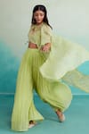 The Right Cut_Green 40g Chanderi Hand Embroidered Thread Leaf Neck Citra Cape Sharara Set _Online_at_Aza_Fashions