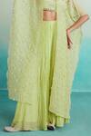 Buy_The Right Cut_Green 40g Chanderi Hand Embroidered Thread Leaf Neck Citra Cape Sharara Set _Online_at_Aza_Fashions