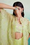 The Right Cut_Green 40g Chanderi Hand Embroidered Thread Leaf Neck Citra Cape Sharara Set _at_Aza_Fashions