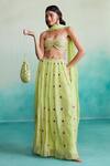 Buy_The Right Cut_Green 40g Chanderi Hand Embroidered Thread Citrus Blouse Lehenga Set _at_Aza_Fashions