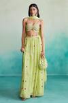 Shop_The Right Cut_Green 40g Chanderi Hand Embroidered Thread Citrus Blouse Lehenga Set _Online_at_Aza_Fashions