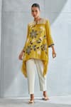 Buy_Namrata Joshipura_Yellow Georgette Embroidery Floral Notched Round Asymmetric Tunic _at_Aza_Fashions