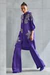 Namrata Joshipura_Purple Linen Satin Embellished Floral Collared Neck Pattern Tunic _Online_at_Aza_Fashions