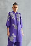 Buy_Namrata Joshipura_Purple Linen Satin Embellished Floral Collared Neck Pattern Tunic _Online_at_Aza_Fashions