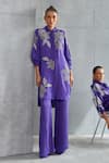 Namrata Joshipura_Purple Linen Satin Embellished Floral Collared Neck Pattern Tunic _at_Aza_Fashions