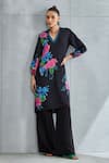 Buy_Namrata Joshipura_Black Linen Satin Print Floral Collared Neck Zinnia Bloom Pattern Tunic _at_Aza_Fashions