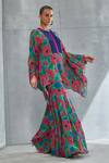 Shop Namrata Joshipura Green Georgette Print Floral Zinnia Flower Bloom Pattern Tunic With Sharara Online at Aza Fashions Shop_Namrata Joshipura_Green Georgette Print Floral Zinnia Flower Bloom Pattern Tunic With Sharara_Online_at_Aza_Fashions