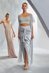 Buy_Namrata Joshipura_Silver Shimmer Crepe Hand Embellished Sequins Top Scoop Cape And Draped Skirt Set _at_Aza_Fashions