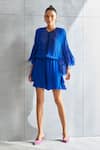 Buy_NAMRATA JOSHIPURA_Blue Georgette Placement Embellished Sequins Round Neck Placket Jumpsuit _at_Aza_Fashions