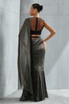 Shop_Namrata Joshipura_Black Shimmer Chiffon Embellished Beads Pre-draped Saree With Scallop Blouse _at_Aza_Fashions