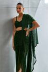 Shop Namrata Joshipura Green Crepe Sequins Sweetheart Neck Pre-draped Metallic Finish Saree With Blouse Online at Aza Fashions Shop_Namrata Joshipura_Green Crepe Sequins Sweetheart Neck Pre-draped Metallic Finish Saree With Blouse_Online_at_Aza_Fashions