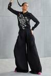 Buy_Namrata Joshipura_Black Satin Embellished Floral Collared Neck Hand Top_at_Aza_Fashions