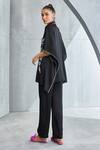 Shop Namrata Joshipura Black Satin Embellished Pearl Spread Collar Moon Flower Kaftan And Pant Set at Aza Fashions Shop_Namrata Joshipura_Black Satin Embellished Pearl Spread Collar Moon Flower Kaftan And Pant Set_at_Aza_Fashions