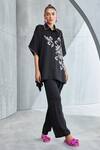 Shop Namrata Joshipura Black Satin Embellished Pearl Spread Collar Moon Flower Kaftan And Pant Set Online at Aza Fashions Shop_Namrata Joshipura_Black Satin Embellished Pearl Spread Collar Moon Flower Kaftan And Pant Set_Online_at_Aza_Fashions