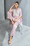 Namrata Joshipura Pink Satin Embellished Sequin Metallic Hexagon Pattern Kaftan And Pant Set at Aza Fashions Namrata Joshipura_Pink Satin Embellished Sequin Metallic Hexagon Pattern Kaftan And Pant Set_at_Aza_Fashions